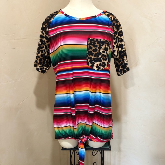 Tops - M/L SERAPE and CHEETAH front tie top NWT